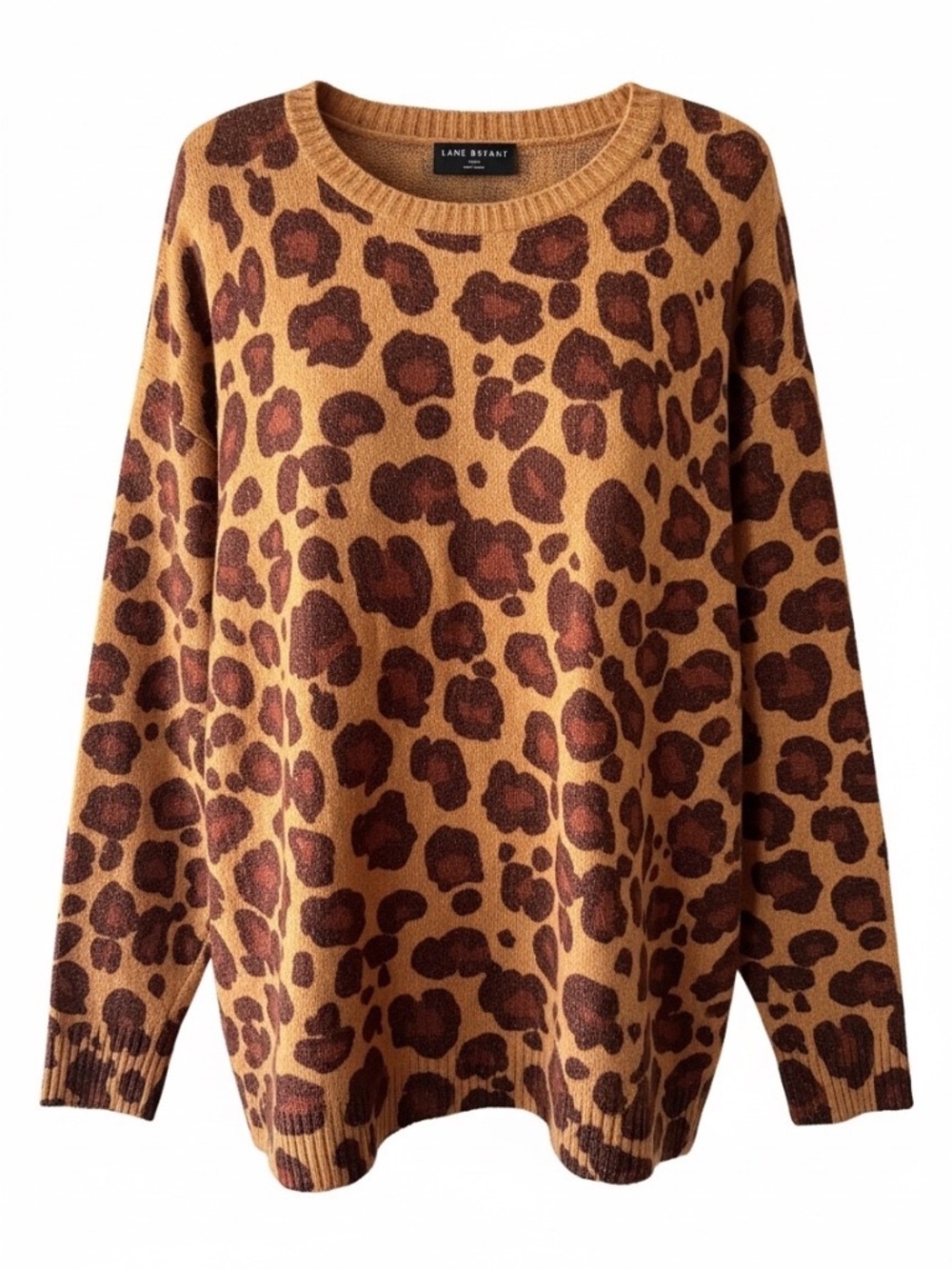 Lane Bryant Leopard Print Crewneck Sweater Long Sleeves Brown/Golden Tan 26/28